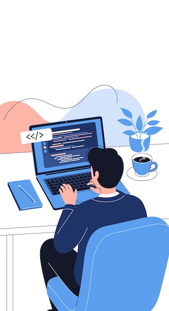 Developer working on a laptop coding and programming