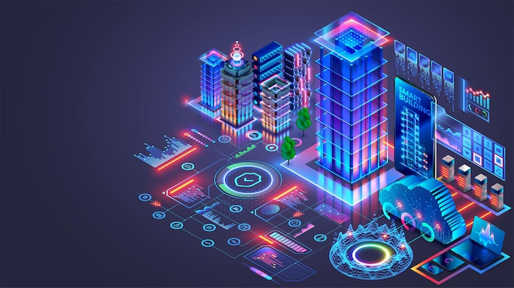Vector development architecture ai computer systems of smart building smart house system programming software engineering development of building construction communication electricity with ai controls