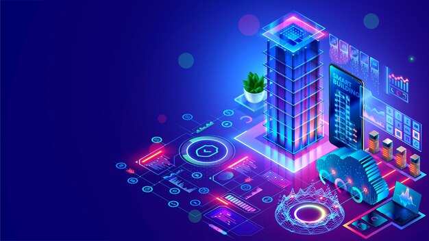 Development architecture computer systems of smart building Design modern building construction with ai controls Project smart house construction with artificial intelligence and IOT systems