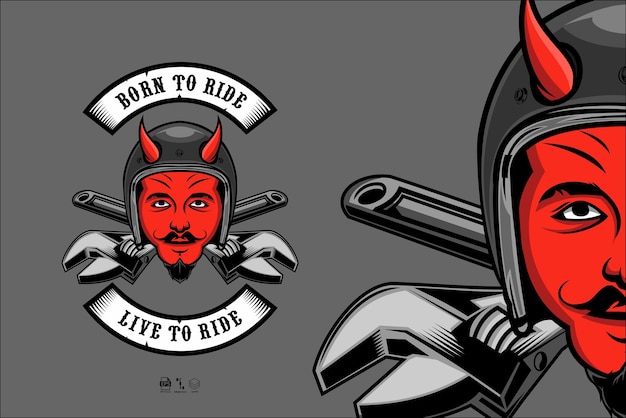 DEVIL HEAD RACER Y LLAVE ILUSTRACIÓN CON FONDO GRIS