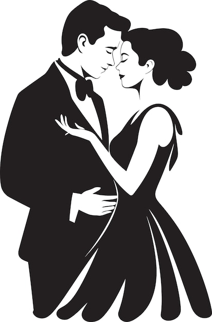 Devoción monocromática Vectorizado Momentos matrimoniales Unión artística Viñetas de matrimonio en blanco y negro