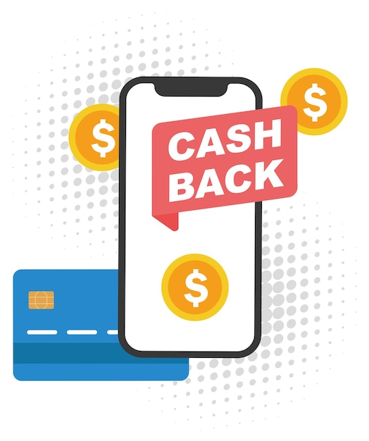 Devolución de dinero con el icono del teléfono inteligente en la mano en estilo plano