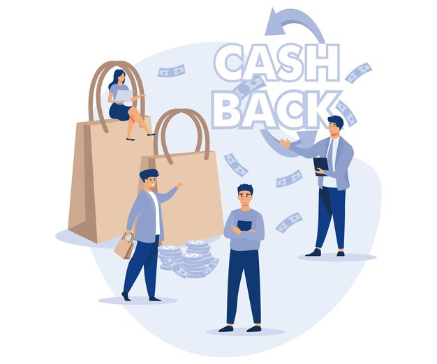 Devolución de efectivo Reembolso de dinero compras en línea concepto de crecimiento de dinero plano vector ilustración moderna