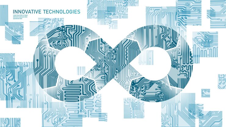 Vector devops desarrollo de software operaciones infinito símbolo programador administración sistema ciclo de vida q