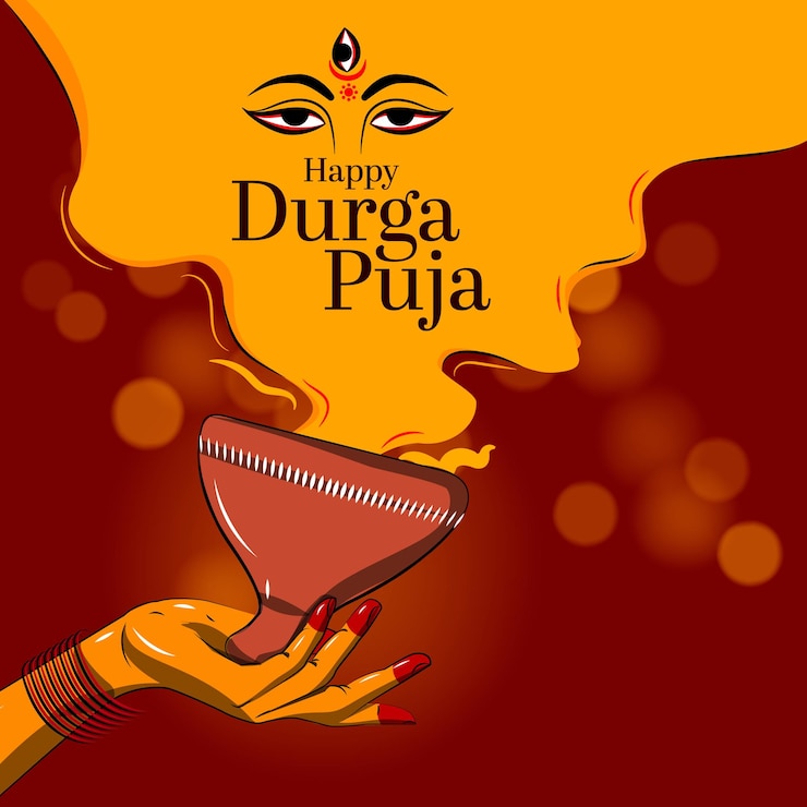 Vector los devotos realizan la tradicional danza dhunuchi que se organizó en un durga puja panda