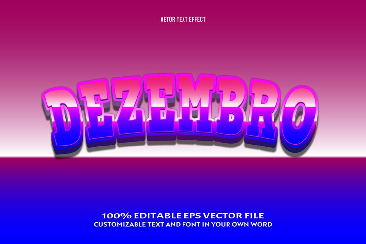 Vector dezembro efecto de texto editable 3 dimensiones en relieve estilo retro