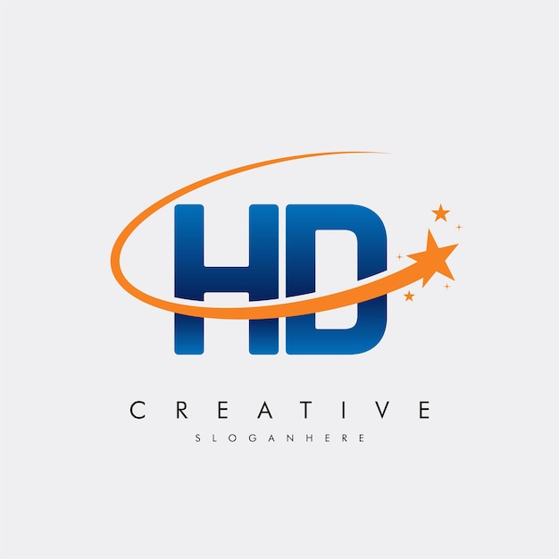 DH letra HD Estrella Logotipo e icono Diseño de ilustraciones vectoriales de plantilla