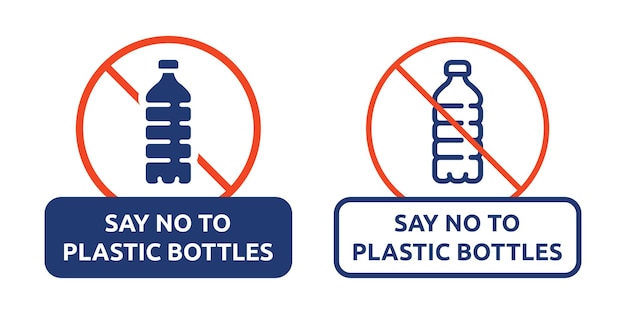 Di no a la ilustración del símbolo del vector del icono de las botellas de plástico.
