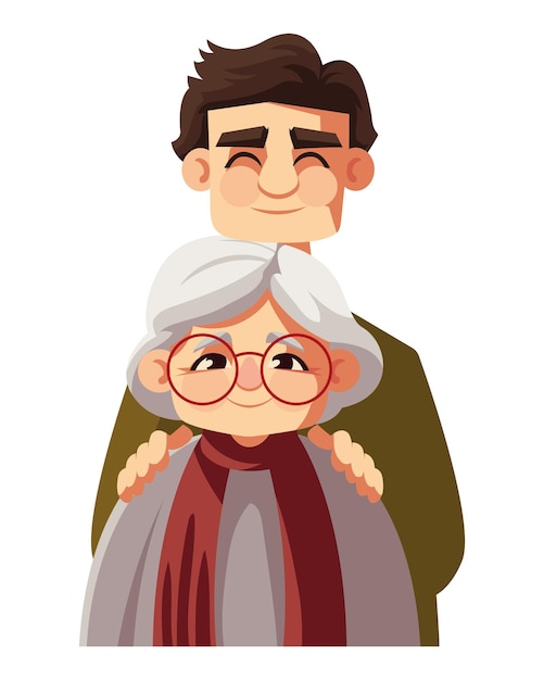 Vector día de los abuelos abuela e hijo icono aislado