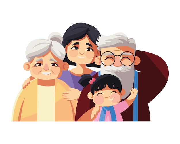 día de los abuelos, familia sonriente, icono, aislado