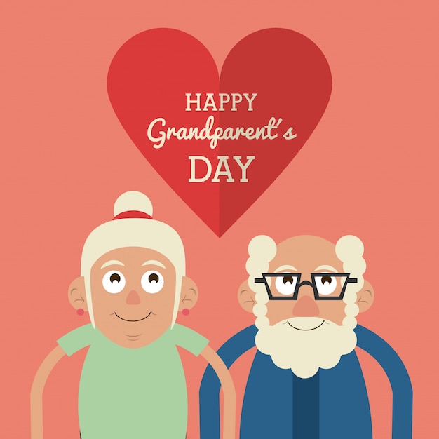 Día de abuelos felices en corazón y él con gafas y barba