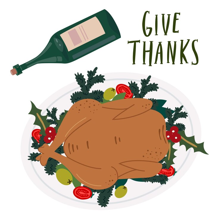 Vector día de acción de gracias mesa festiva con velas de pavo vino y corona de flores festiva