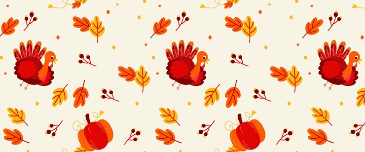 Día de acción de gracias Patrón de otoño Fondo textil con hojas de otoño bayas de calabaza y pavo