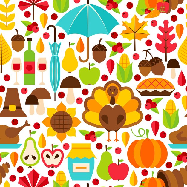 Día de acción de gracias de patrones sin fisuras. Fondo de Vector de diseño plano. Vacaciones de otoño.