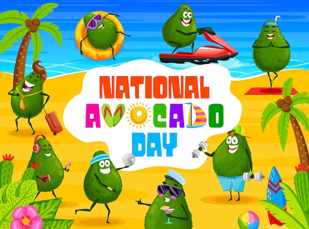 El día del aguacate: dibujos animados divertidos de aguacates mexicanos