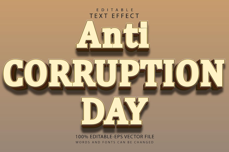 Vector día anticorrupción efecto de texto editable 3 dimensiones en relieve estilo moderno