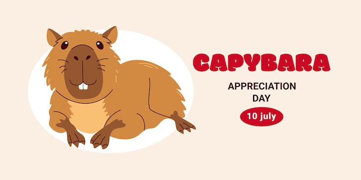 Vector día de aprecio de capybara 10 de julio el roedor más grande y lindo el cerdo de agua vector dibujado a mano