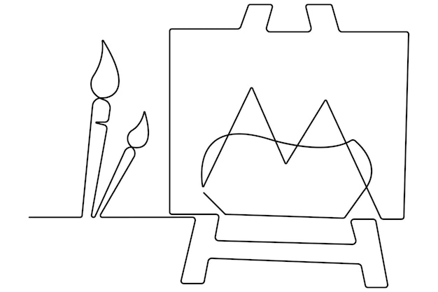 Día de arte continuo dibujo artístico de una línea de pincel de pintura y lienzo icono contorno vector