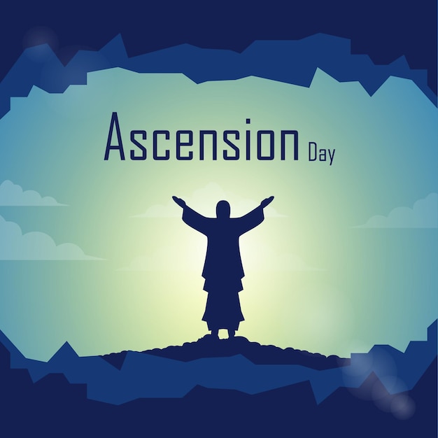 Día de la Ascensión de Jesús con ilustración de la estatua de Jesús vista desde el interior de la cueva