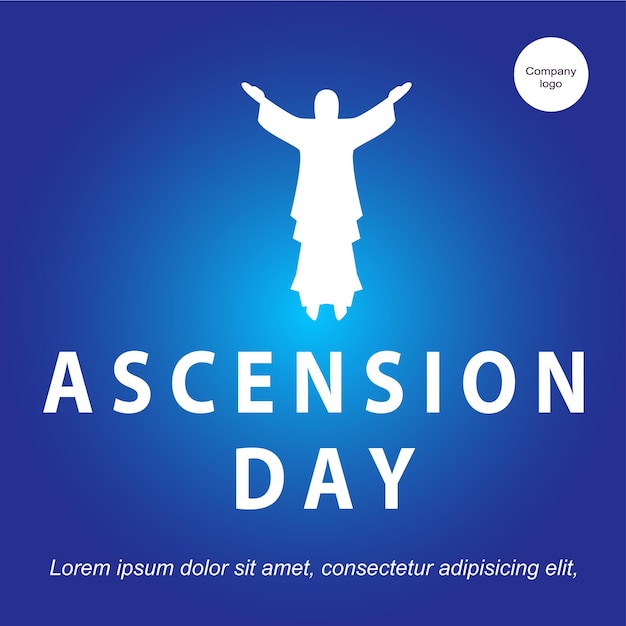 Día de la Ascensión simple con fondo azul y logotipo de la empresa.