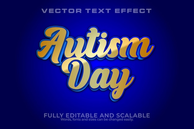 Día del Autismo Efecto de texto 3D 100 Archivo EPS editable Palabra y fuente se pueden cambiar