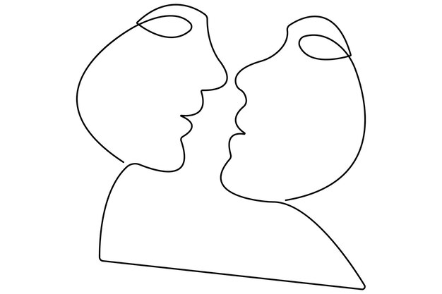 Vector día del beso continuo dibujo de una línea de arte del icono del beso contorno ilustración de arte vectorial
