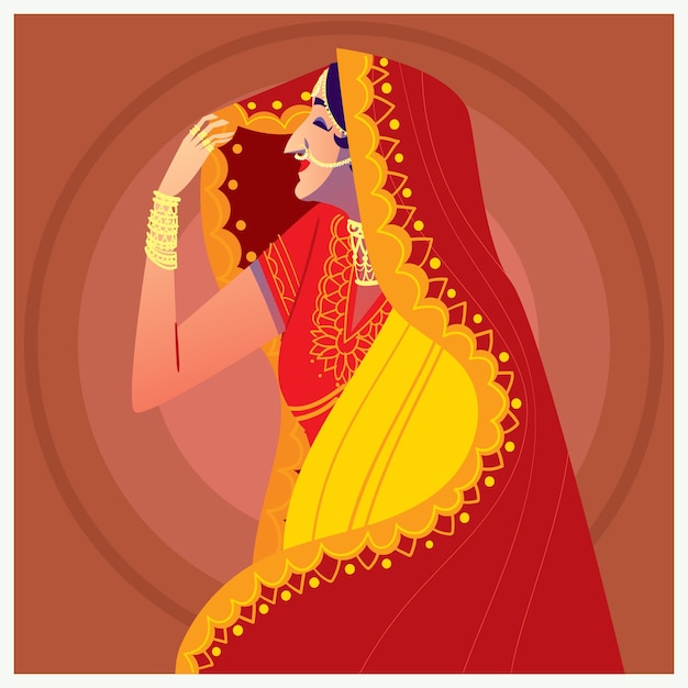 Vector día de boda tradicional de perfil de vista lateral de mujer india