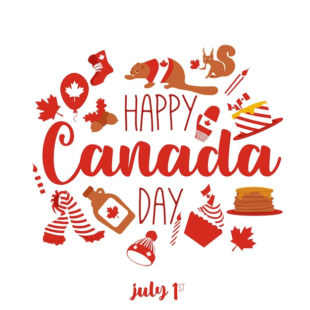 Día de Canadá Vector Ilustración Feliz Día de Canadá vector Tipografía única decoración de tarjetas de felicitación Banner Día de Canadá primero 1 de julio Vacaciones icono símbolo logotipos