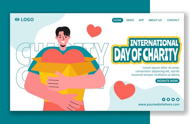 Día de la Caridad Página de aterrizaje de redes sociales plantillas dibujadas a mano de dibujos animados Ilustración de fondo