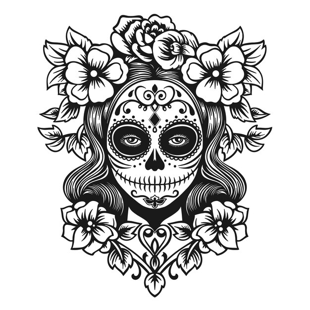 Vector el día de la chica muerta en blanco y negro