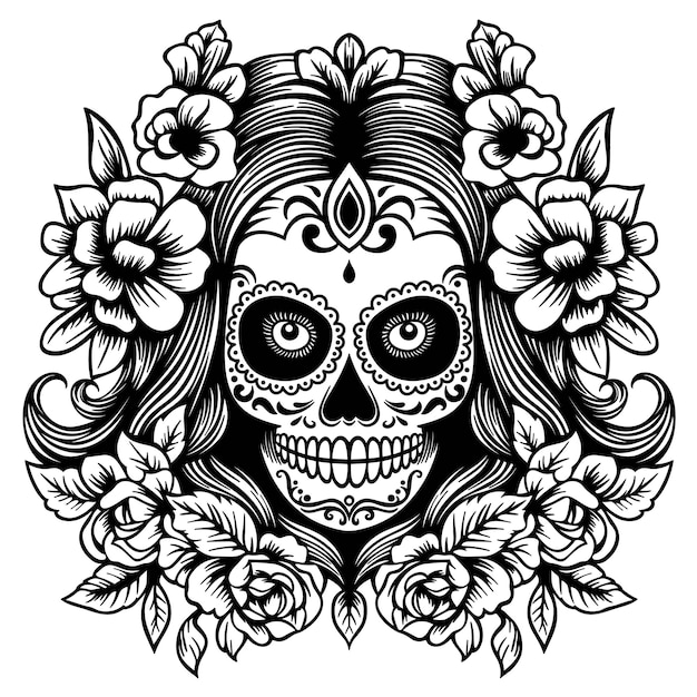 Vector el día de la chica muerta en blanco y negro