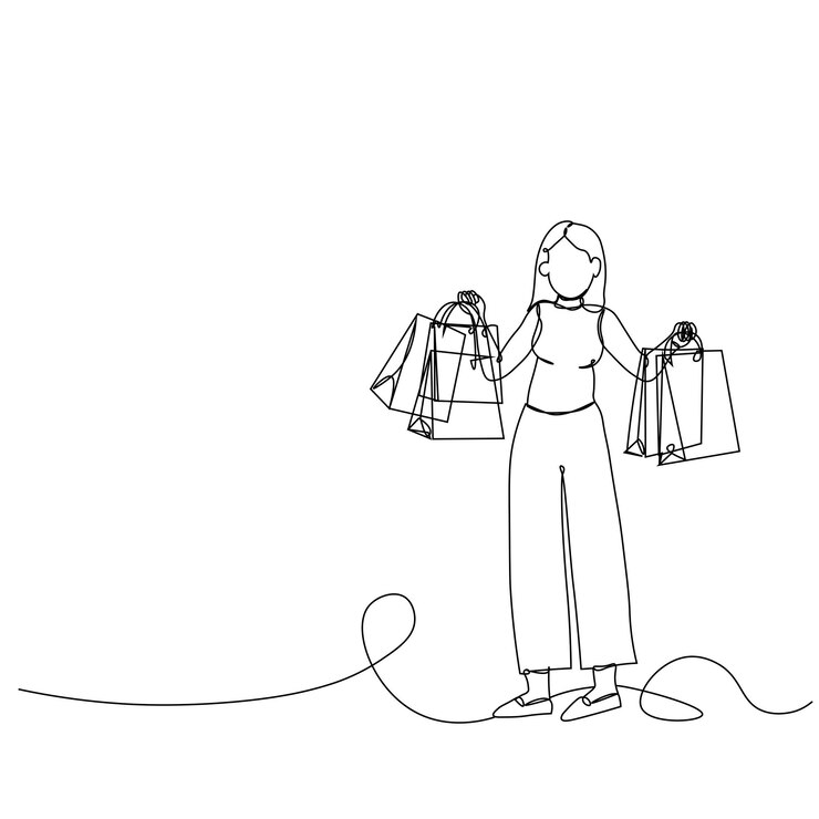 Vector el día de las compras elementos arte de línea continua una línea