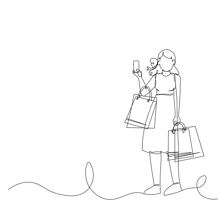 Vector el día de las compras elementos arte de línea continua una línea