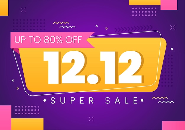 Día de compras especial 12.12 con cartel de descuento de súper venta o ilustración vectorial de pancarta para promoción comercial de marketing último mes del año