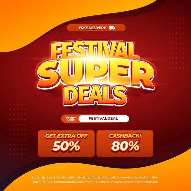 Día de compras de la fiesta Ofertas de descuento de venta Gradiente rojo oscuro Efecto de texto editable Banner naranja ondulado