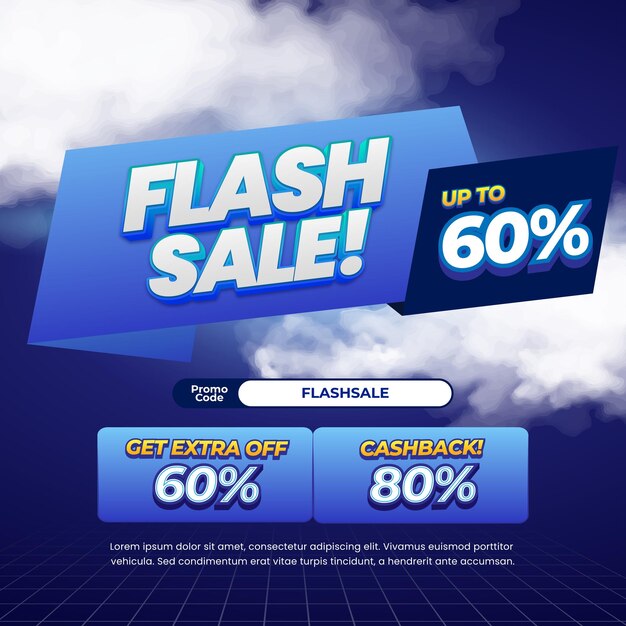 El día de compras Flash Ofertas de descuento de venta con insignia de gradiente azul oscuro vector de etiqueta de banner