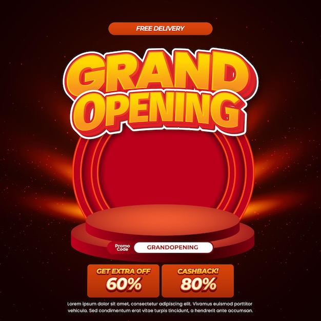 El día de las compras, ofertas de descuento, gradiente rojo naranja negro, exhibición especial, estandarte del podio.