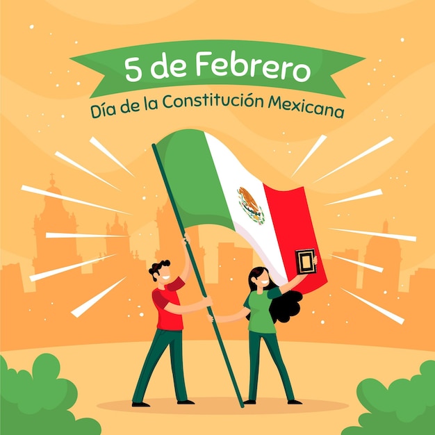 Vector día de la constitución de méxico dibujado a mano