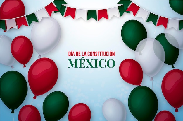 Vector día de la constitución de méxico con globos realistas.