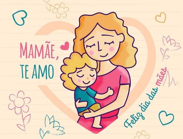 Vector dia das maes tarjeta del día de la madre banner niños ilustración minimalista