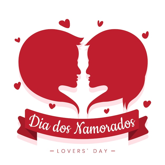 Dia dos Namorados 12 de junio Brasil Día de los Enamorados corazón cartel chica chico silueta vector