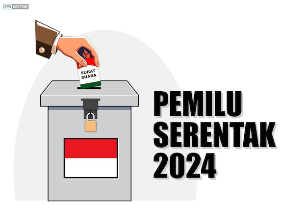 Vector día de las elecciones en indonesia con cuadro de votación texto de traducción kpu pilpres serentak elección pemilu