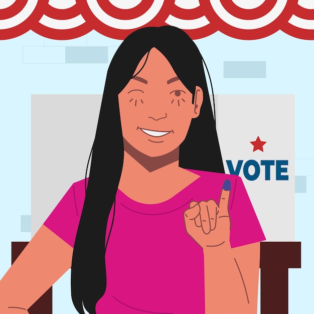 Vector el día de las elecciones presidenciales votar mujer en ilustración plana