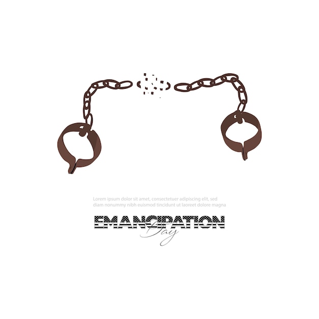 Día de la emancipación, diseño de afiches del día de la liberación con pulsera de mano y cobre o pulsera de cadena.