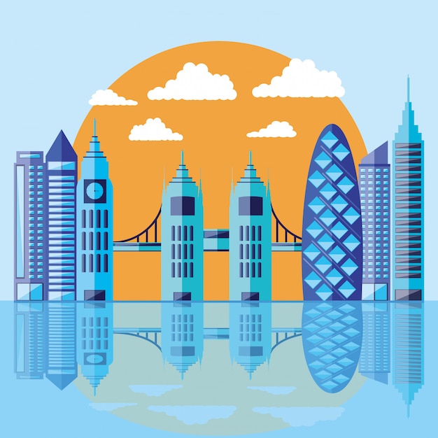 Día de escena con icono de paisaje urbano