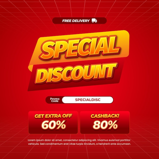 Día especial de compras Ofertas de descuento de ventas Gradiente rojo Efecto de texto editable Banner de insignia que aparece