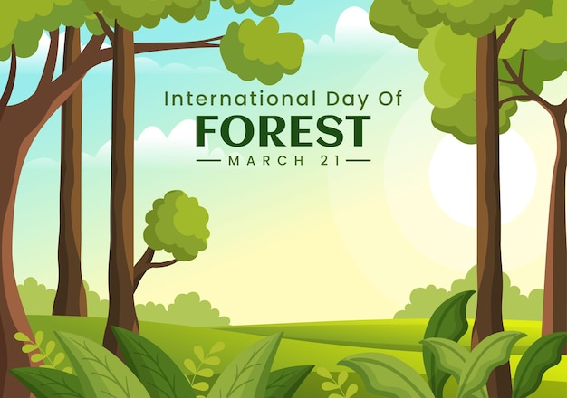 Día forestal mundial el 21 de marzo Ilustración para educar y proteger el bosque dibujado a mano