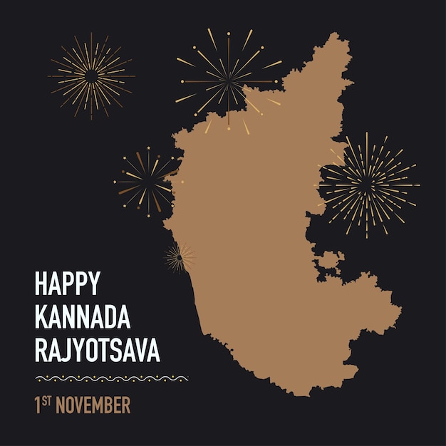 Día de formación de Karnataka, concepto creativo de Kannada Rajyotsava fuegos artificiales alrededor del mapa de Karnataka