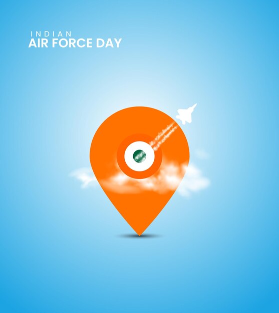 Vector día de la fuerza aérea de la india día de la fuerza aérea icono de ubicación creativo con avión de combate bandera del día de la force aérea