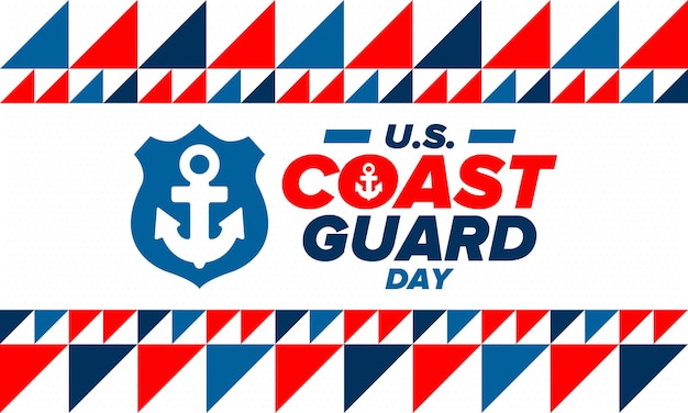 Día de la guardia costera de ee. uu. en estados unidos día festivo federal estilo marino diseño con ancla y escudo